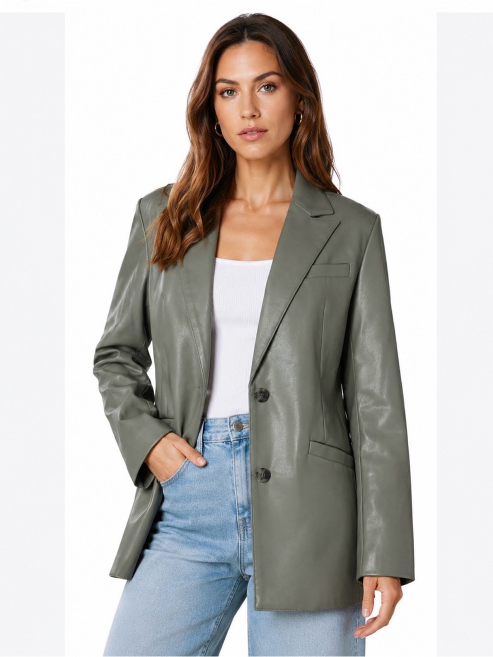 Levi's Olive Faux Leather Blazer Jacket size M